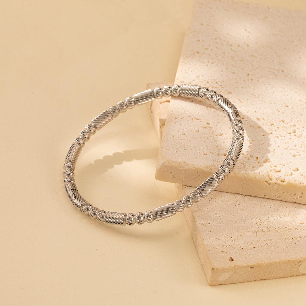 New Titanium Steel Engraved Texture Beads Bracelet - Three Strands, 18K Stainless Steel Fashion Niche Bracelet