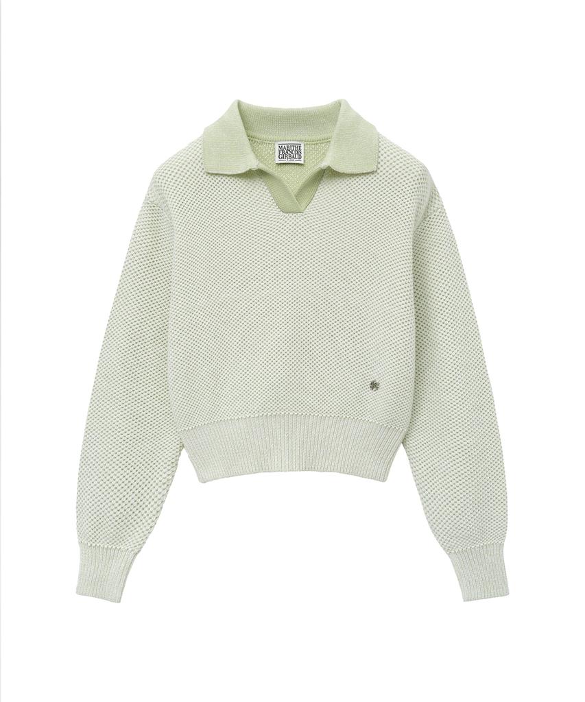 Malittepeulangsowajeobeo W Cotton Blended Open Collar Crop Knit Mint