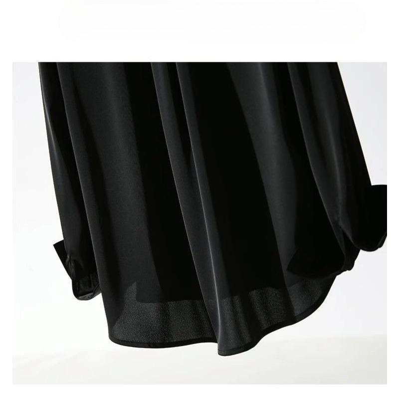 White Satin Shirt Loose Fit Spring Autumn Black Blouse Fashionable Design High Quality Comfortable Stylish Top