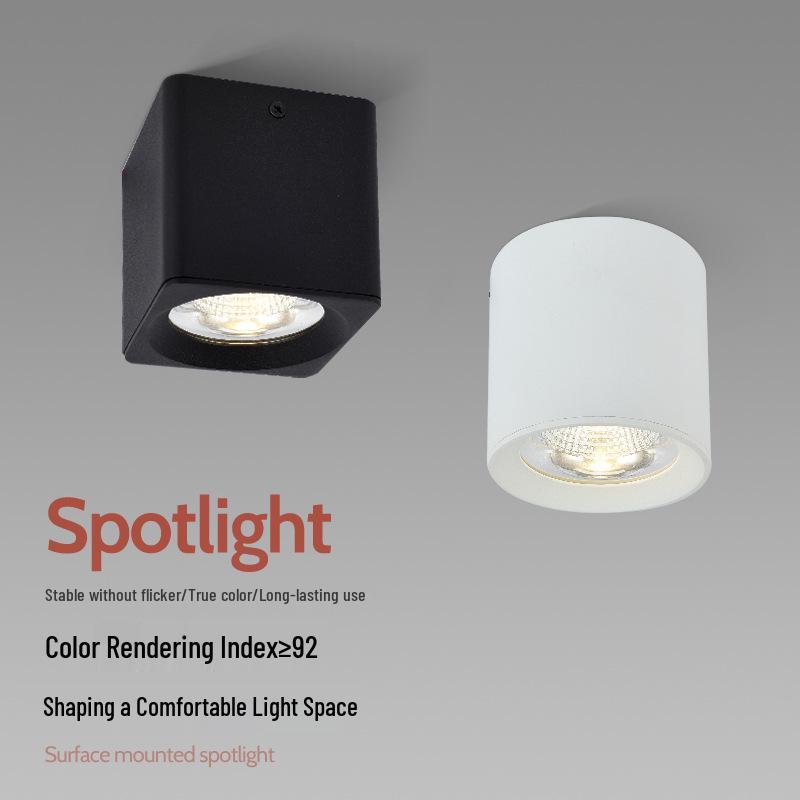 

Square COB LED Surface-Mounted Spotlight for Living Room - Anti-Glare, Full Spectrum Round White 12W (φ90*H90mm)