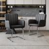 Set of 2 Dining Chairs with Vertical Stripes, Upholstered Armchair with Zigzag Metal Legs, Faux Leather, Black(old sku:N634P203884S)