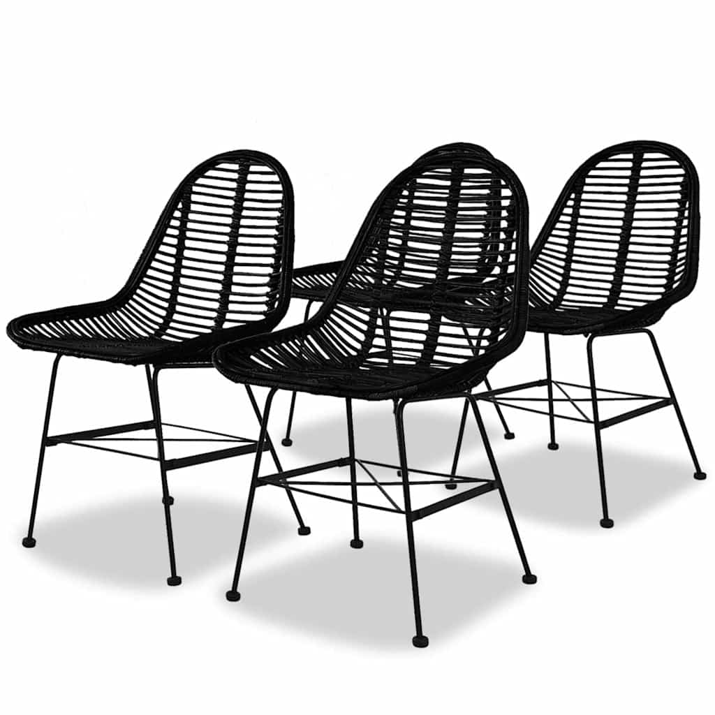 Vidaxl Krzesła Stołowe, 4 Szt., Czarne, Naturalny Rattan