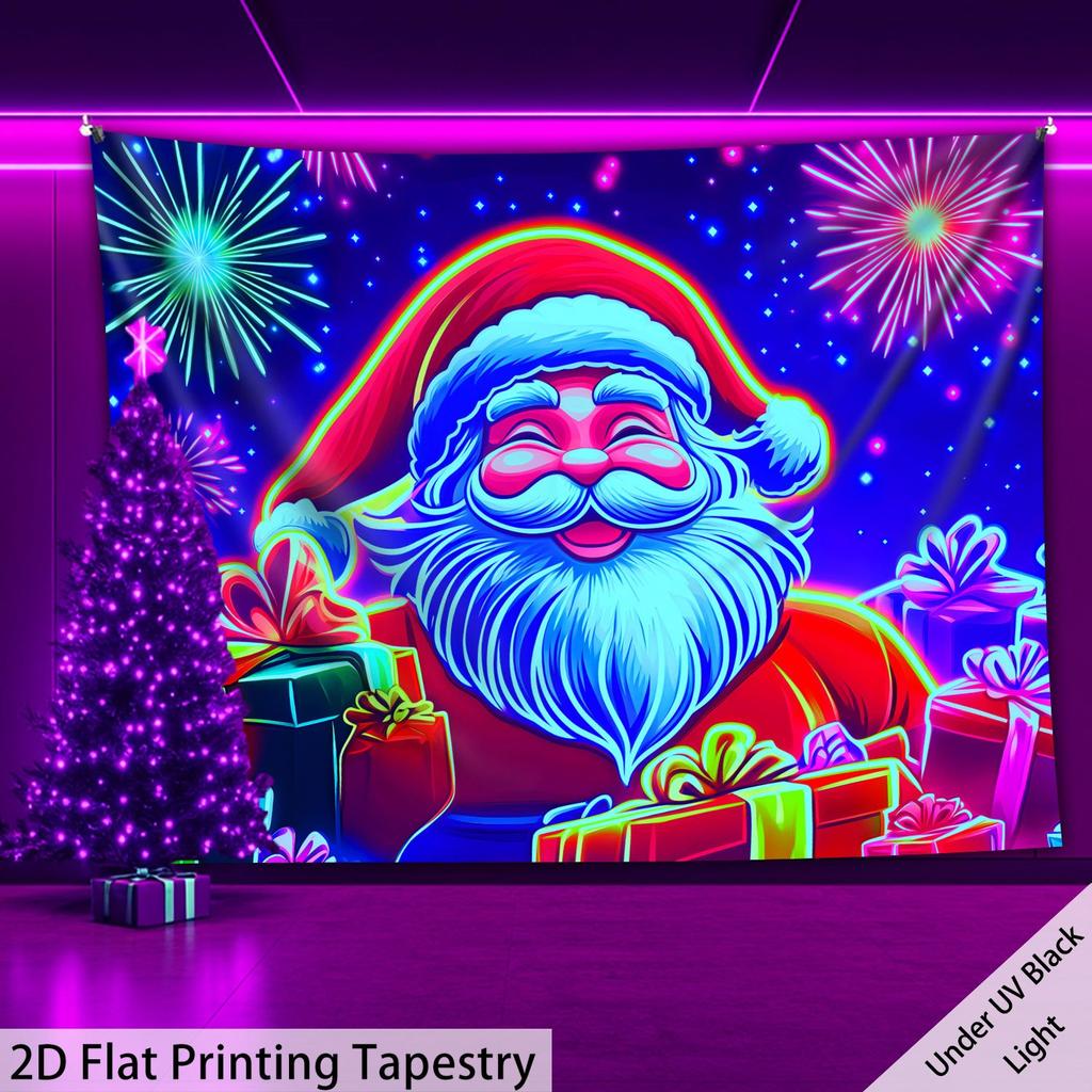 Christmas Santa Claus Fluorescent Tapestry Outer Space UV BlackLight Tapestry, Wall Hanging For Living Room Bedroom Office Home Decor