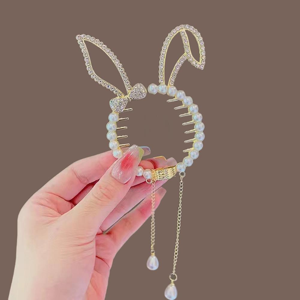 Elegant Tassel Hair Claw Rhinestone Pearl Flower Tassels Hair Clip Women Girl Ponytail Holder Hairpins Fringe Hair Accessories
