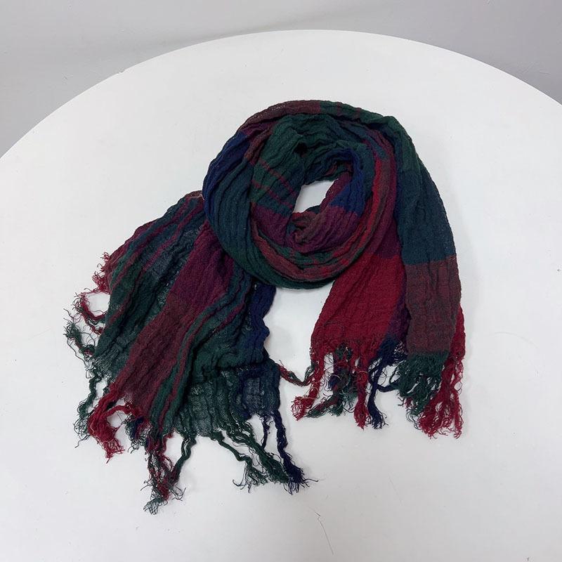Thin Cotton And Linen Striped Scarf Literary And Versatile Soft Neck Protection Silk Scarf Women'S Travel Shawl