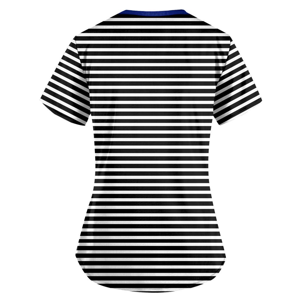 Damenmode Bedruckte Kurzarm V-Ausschnitt Muster Tops Tasche Arbeits-T-Shirts