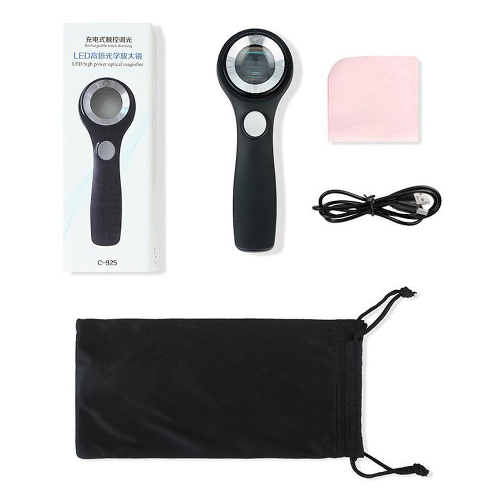 10X Handlupe mit wiederaufladbarem USB-LED-Licht, ideal zum Lesen von Münzen, Schmuckbewertung und Näharbeiten