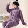 Flannel Thickened Velvet Pajamas Set Winter Long-sleeved Coral Velvet Pajamas for Women Warm Simple Solid Color Home Clothes