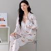 Dámská bavlněná pyžamová souprava 2025: Roztomilý kreslený dlouhý rukáv, jarní/podzimní nošení, všestranné použití uvnitř/venku