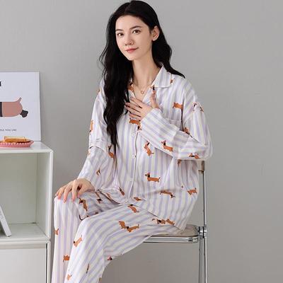 Conjunto de Pijama de Algodón para Mujer 2025: Lindo Dibujo Animado Manga Larga, Ropa de Primavera/Otoño, Uso Versátil en Interiores/Exteriores