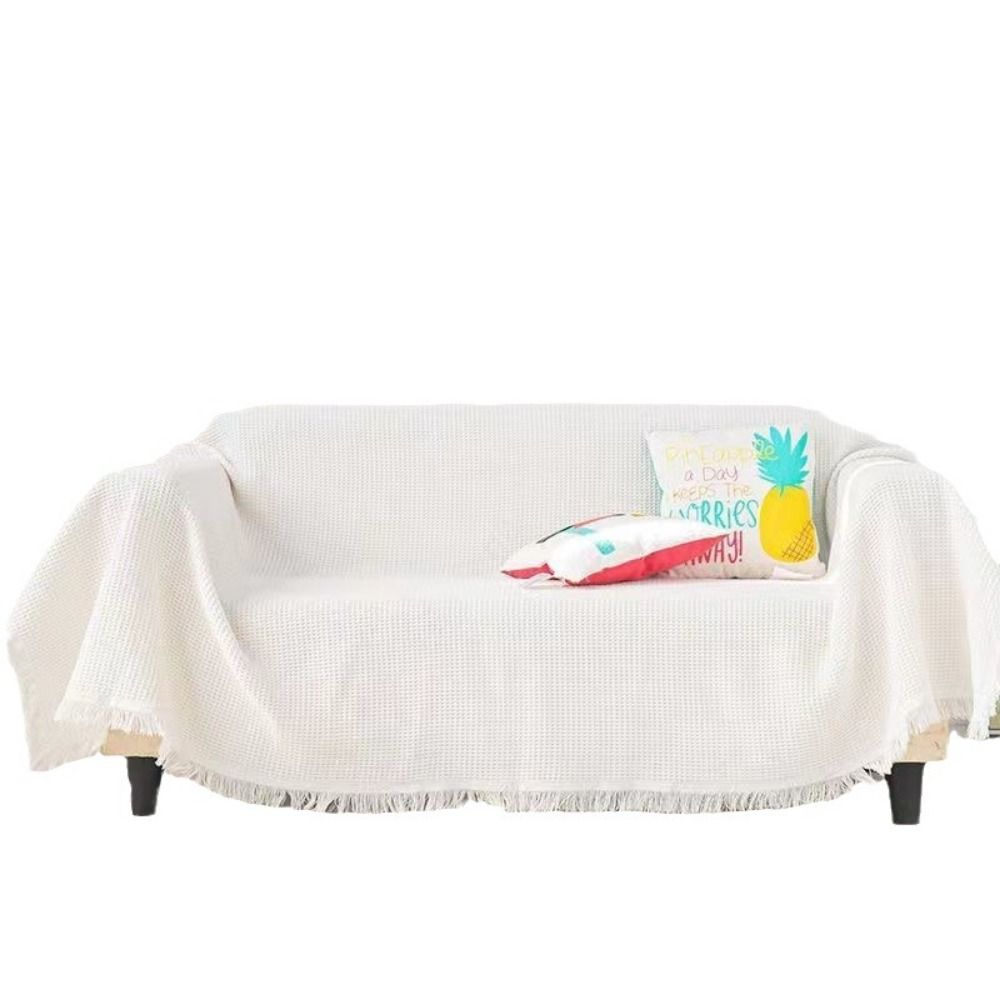 With Tassels Throw Blankets Anti-slip Vintage Cotton Blankets New Knitted White Sofa Towel