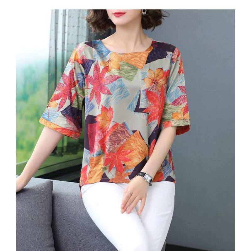 Spring and Summer Printed T-shirt Women's Loose Women's Mid-sleeved Bottoming Shirt Top