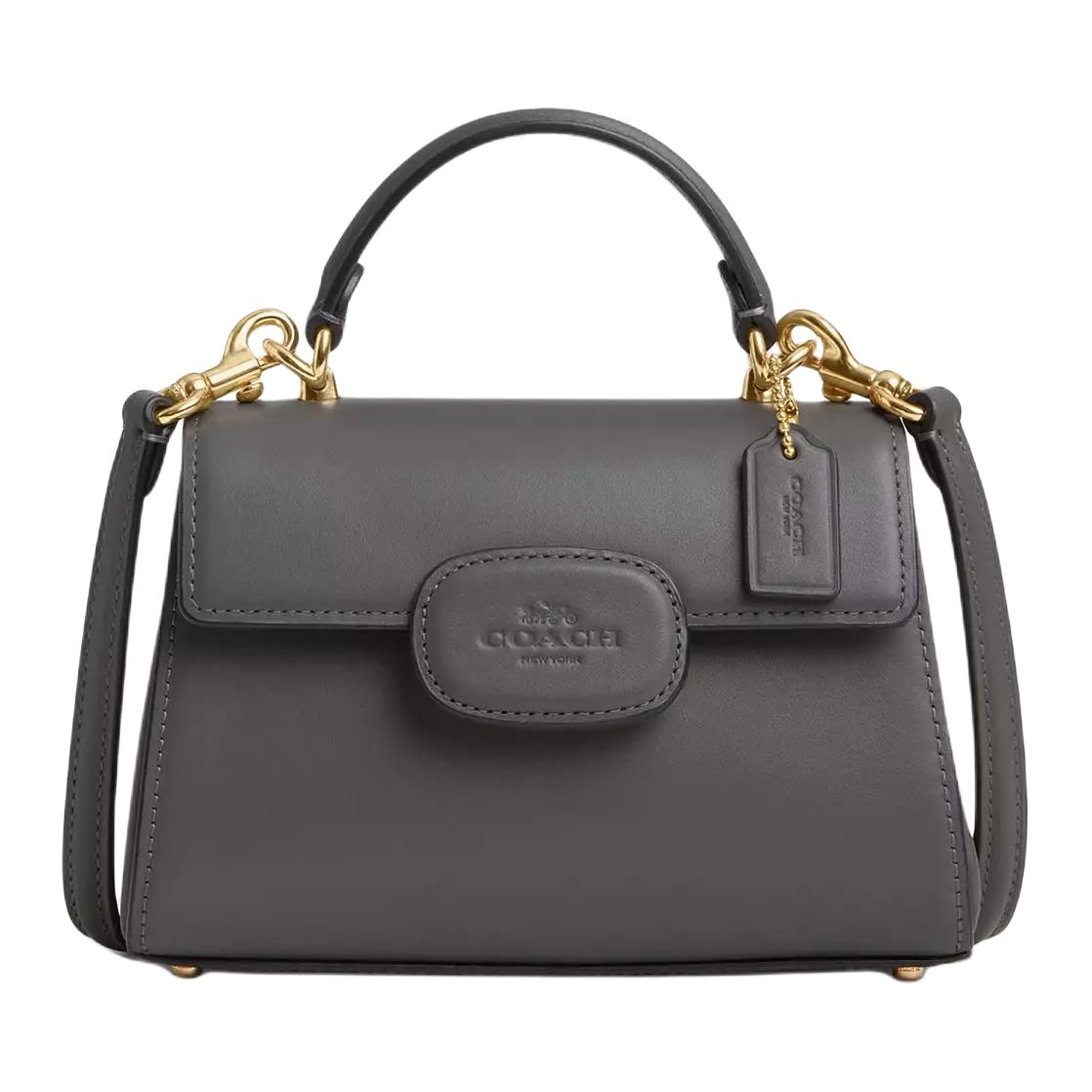 

Coach Eliza 18 Letter Print Snap Closure Refined Calfskin Shoulder Crossbody Handbag Small Women handbags Charcoal CW182-IMCHR Basic Set (Bag+Dust Bag)