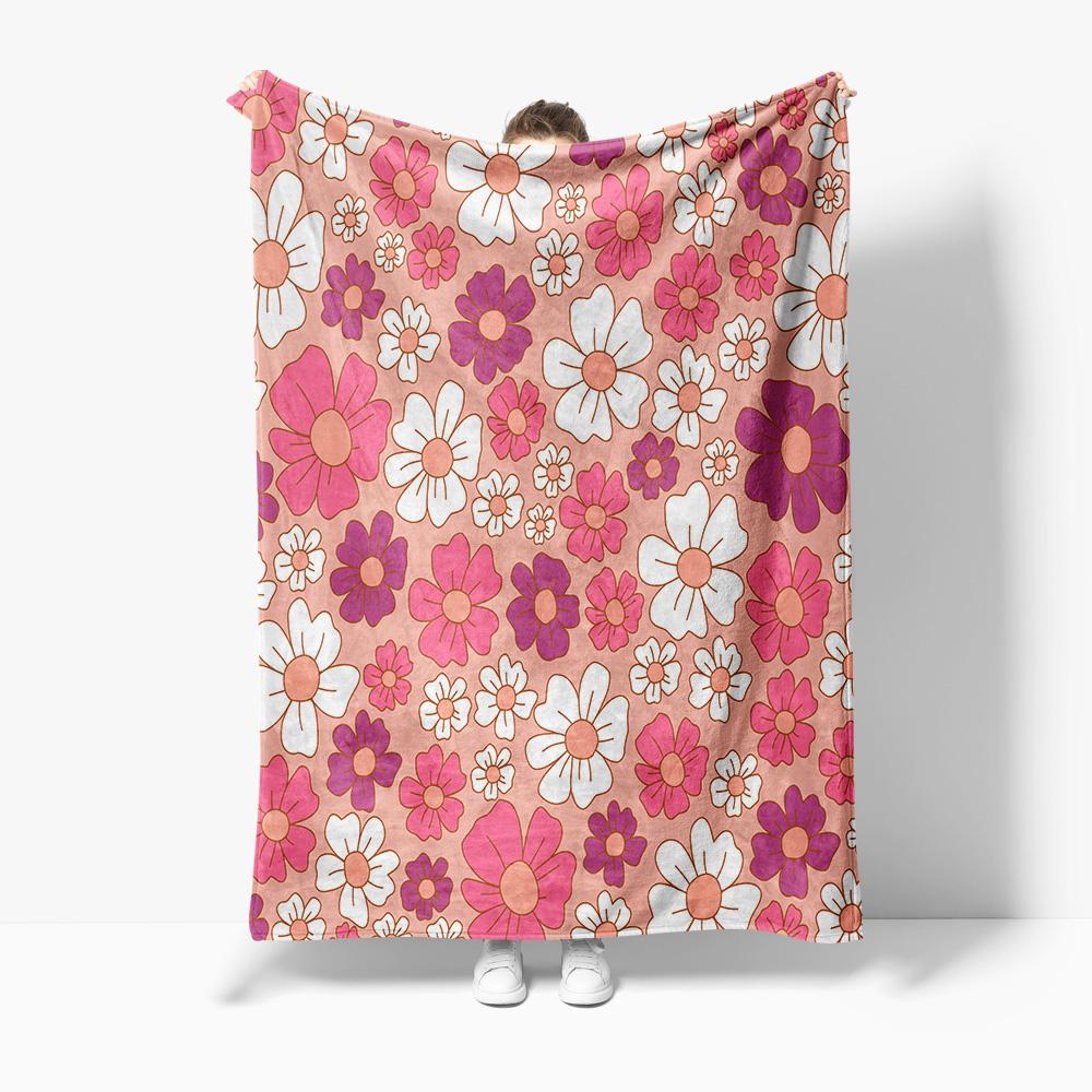 

Vintage Flower Print Fleece Blanket Soft Warm Throw Bed Sofa Cover Decorative Gift 75x100cm