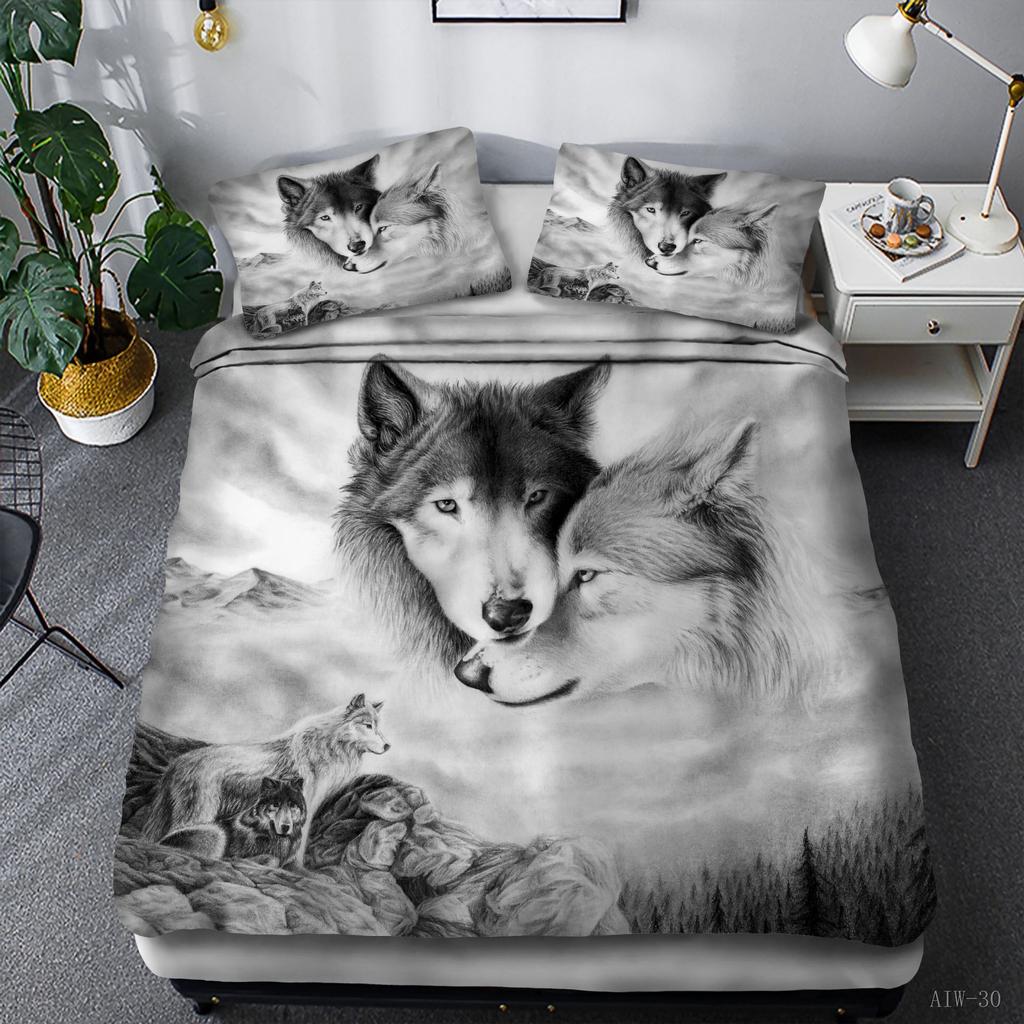 European and American style animal film and television quilt set three-piece 3D digital printing bedding