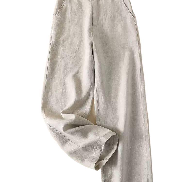 Women's High Waist Linen Wide-Leg Pants - 2026 New Style, Slimming, Casual, Cropped, and Straight Leg.