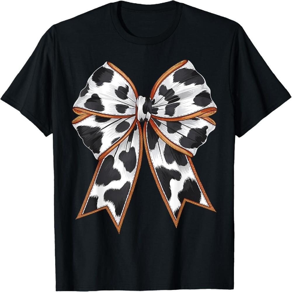 

Cute Cow Pattern Bow Coquette Western Farm Cowgirl Bow Cow T-Shirt XXXXXL чорний