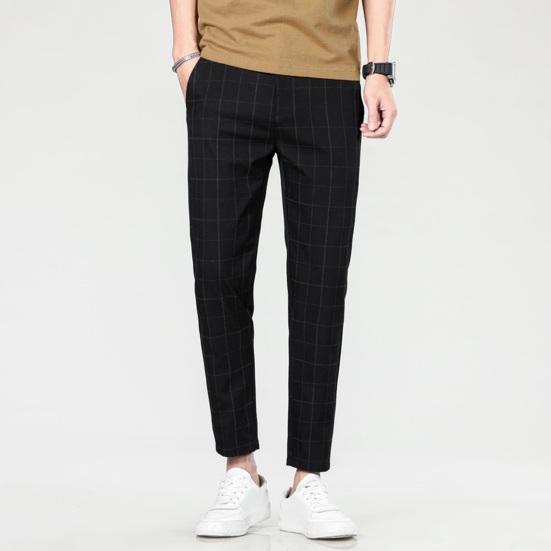 Muži Deváté kalhoty Rovný kostkovaný potisk Boční kapsy Tenké Strečové Slim Fit Knoflík Zapínání na zip Ležérní Formální Business kalhoty