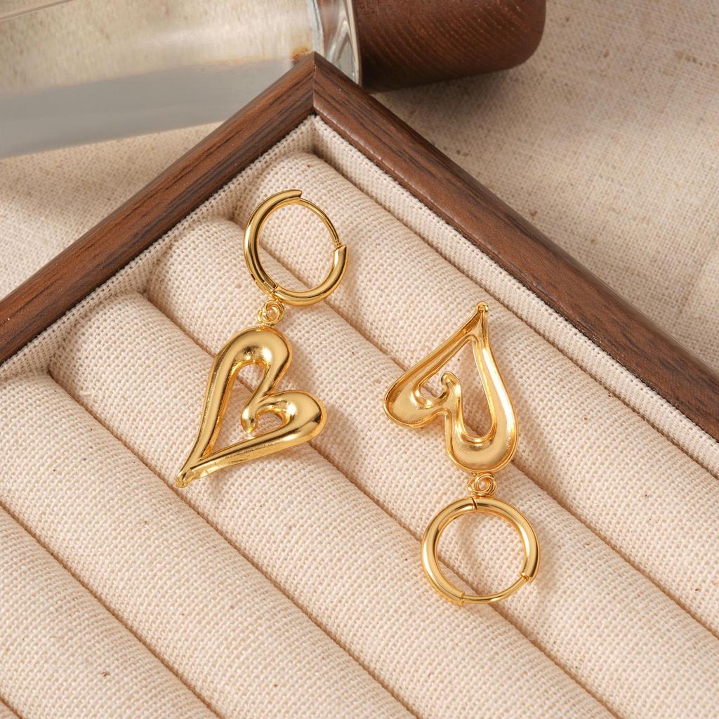 Korean Heart Pendant Earrings: Fashionable Titanium Steel Geometric Ear Cuffs, Chic Luxury Jewelry for Women