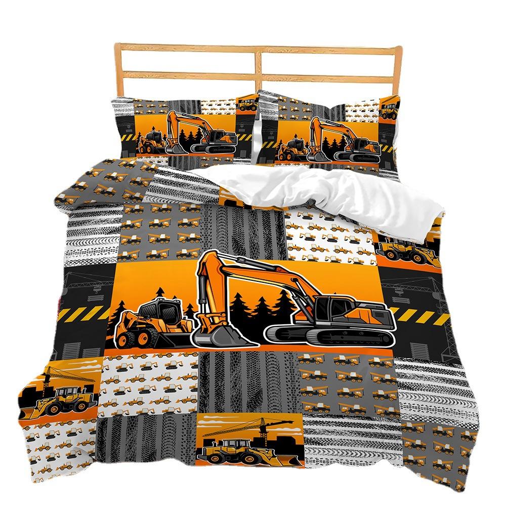 Excavator Engineering Lathe Three-Piece Quilt Cover 3D Digital Printing Kit Four-Piece Set