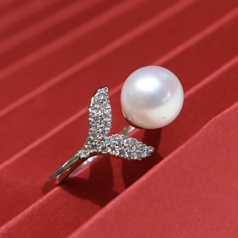 Adjustable Mermaid Ring with Near Round Freshwater Pearl - Strong Luster, Light Luxury, Versatile, Fashionable Jewelry.