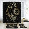 Moon Phase Moonlit Shower Curtain Set Black Celestial Flower Floral Herbs Ivy Surrounded Vines Toilet Lid Cover Bath Mat Rug Set