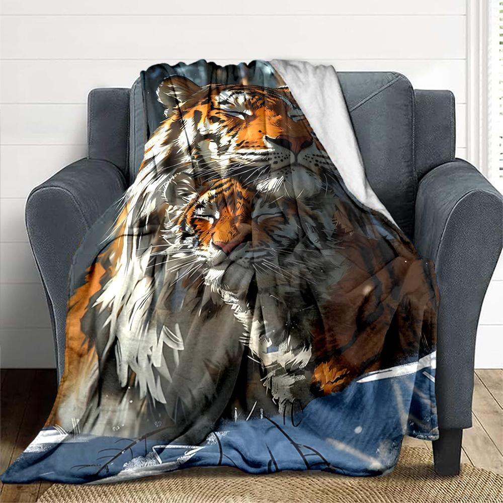 1pc Tiger Print Blanket Lightweight Flannel Blanket Throw Blanket For Sofa, Bed, Travel, Camping, Livingroom, Couch, Chair, And Bed Yy2509026163