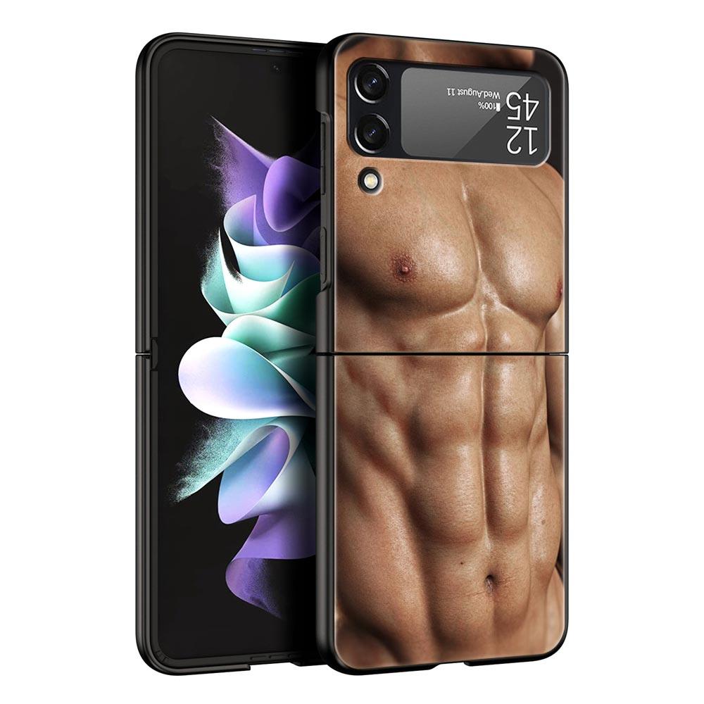 Hard PC Phone Case For Samsung Galaxy Z Flip 7 6 5 4 Black Cover For Galaxy Z Flip 3 Foldable Shockproof Male Abdominal Muscle