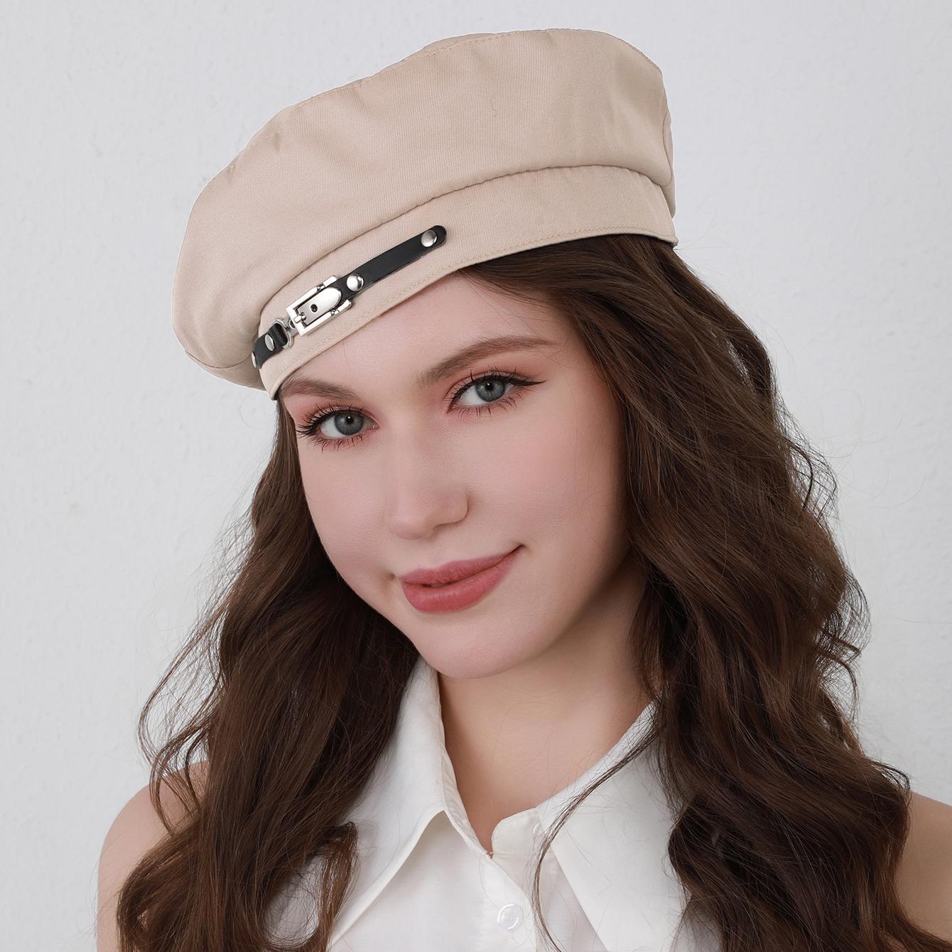 

A lady s belt buckle British retro painter hat, a Japanese sweet and cool four-cornered beret, for daily shopping and outings One Size