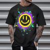 Summer Round Neck 3D Neon Graffiti Skull Graphic Print Top Fashionable Casual Short Sleeved Men's T-shirts