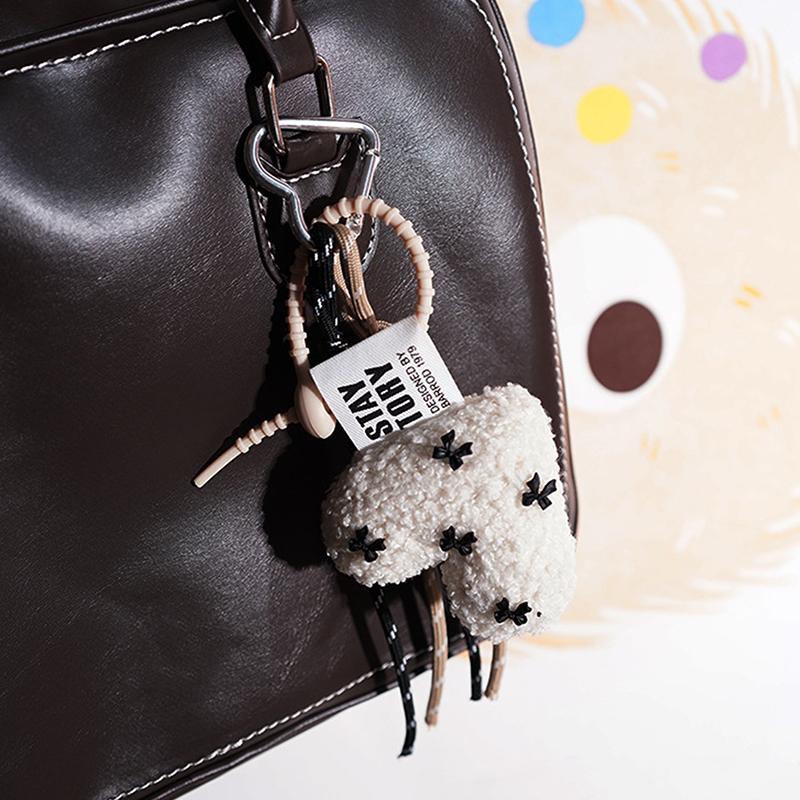 New Cartoon Plush Bow Love Pendant Keychains For Women Y2K Bag Hanging Jewelry Gift Decoration Accessories