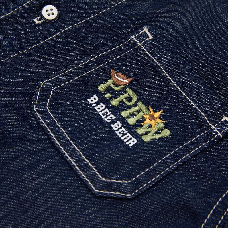 PawinPaw Boys' Cartoon Bear Denim Long-Sleeve Shirt