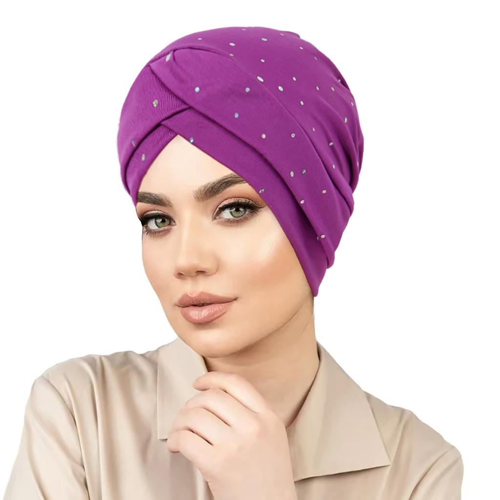 2025 New Fashion Forehead Cross Hijab Caps Hot Diamond Solid Color Turban Bonnet Muslim Ladies Head Cover