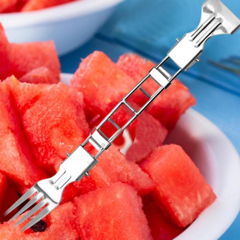 Watermeloen Vork Snijder Cutter Roestvrij Staal Fruit Snijder Vork Handheld Roestbestendig 2-in-1 Roestvrij Staal Splijters Voor Cantaloupe