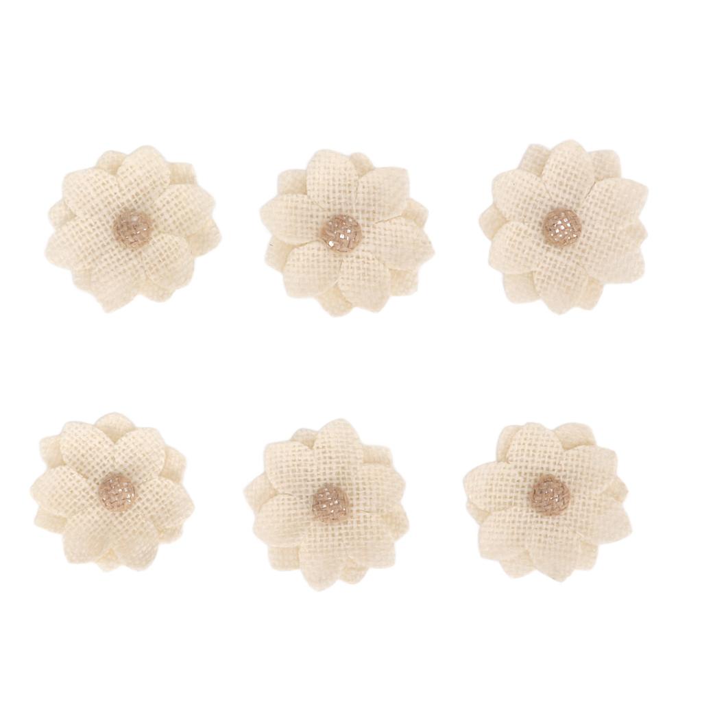 6PCS Burlap Flowers Lotos Shape European Retro DIY Burlap Flowers Hand Crafted White Fabric Flowers