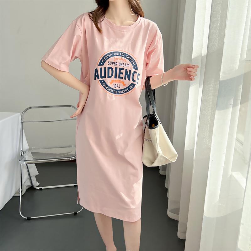 Pure Cotton Short Sleeve Breastfeeding Dress - Mid-Length Maternity/Postpartum Nightdress for Hot Mom Style