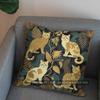 2D Black Cats With Leaf Pattern Throw Pillow Pattern Cushion Cover Suitable For Sofa Bedroom Car Pillow Cover