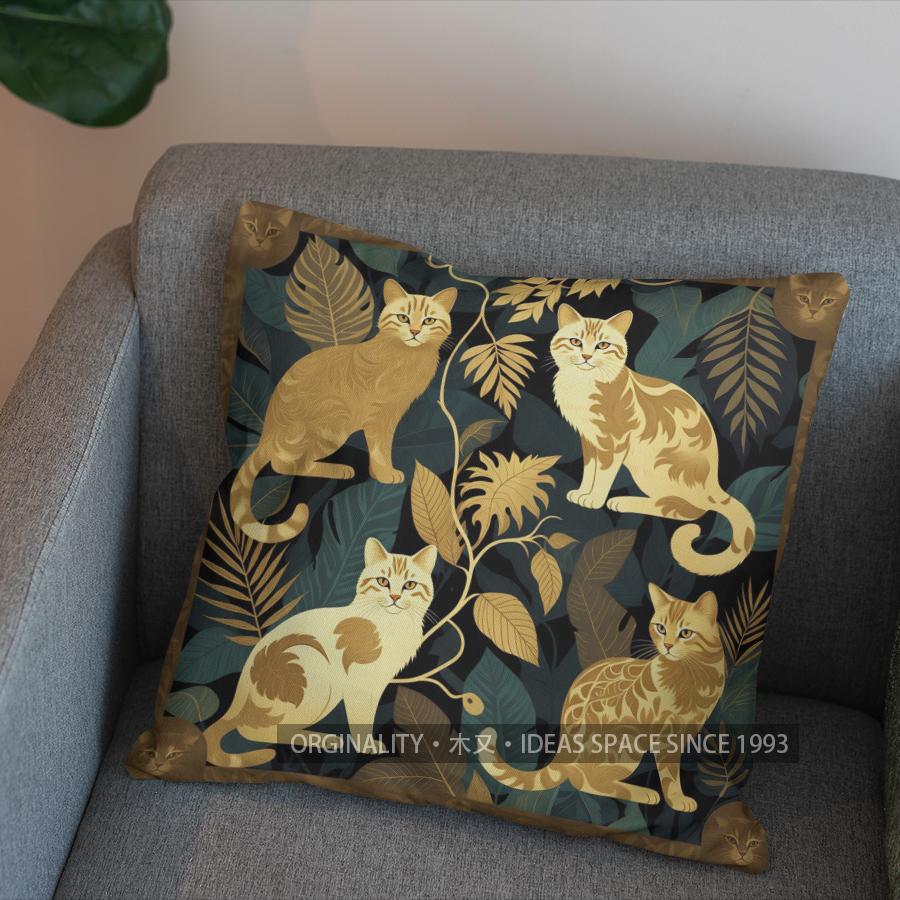 2D Black Cats With Leaf Pattern Throw Pillow Pattern Cushion Cover Suitable For Sofa Bedroom Car Pillow Cover