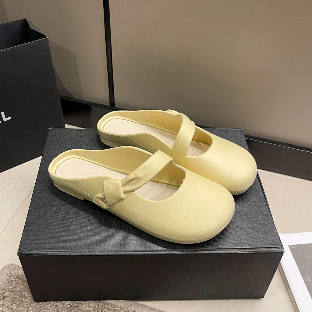 Women's Floral Baotou Half Slippers – Elegant, Versatile Flat Shoes for Summer
