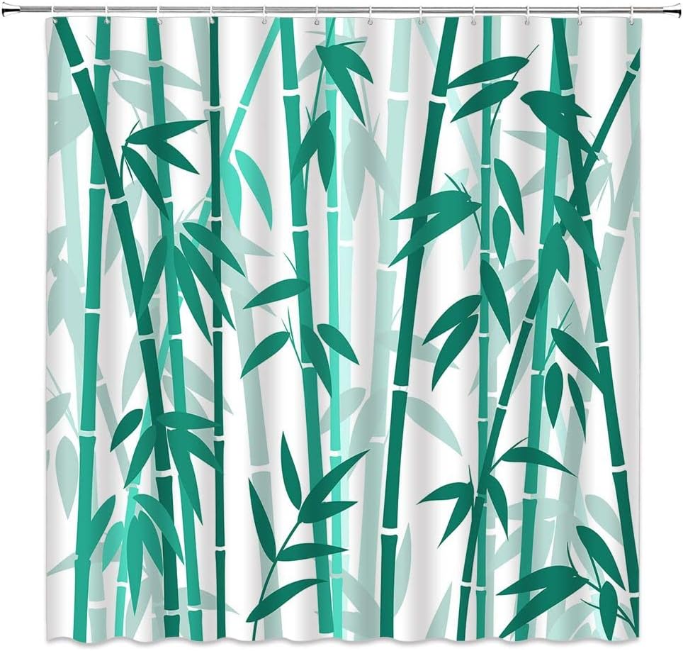 Bamboo Shower Curtain Green Bamboo Forest Tree Japanese Asain Art Rustic Wild Nature Plant Scenic Watercolor Fresh Spa