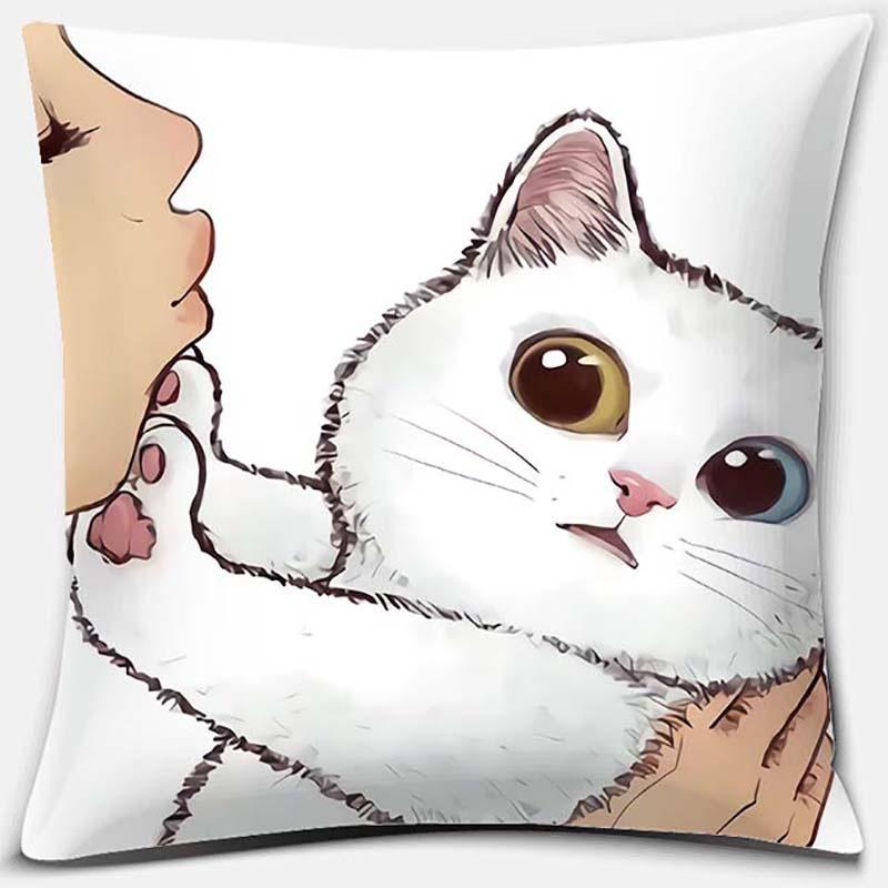 Funny Cute Cat Cushion Cover Cartoon Pets Pillows Cases Sofa Pillowcase Home Office Decoration