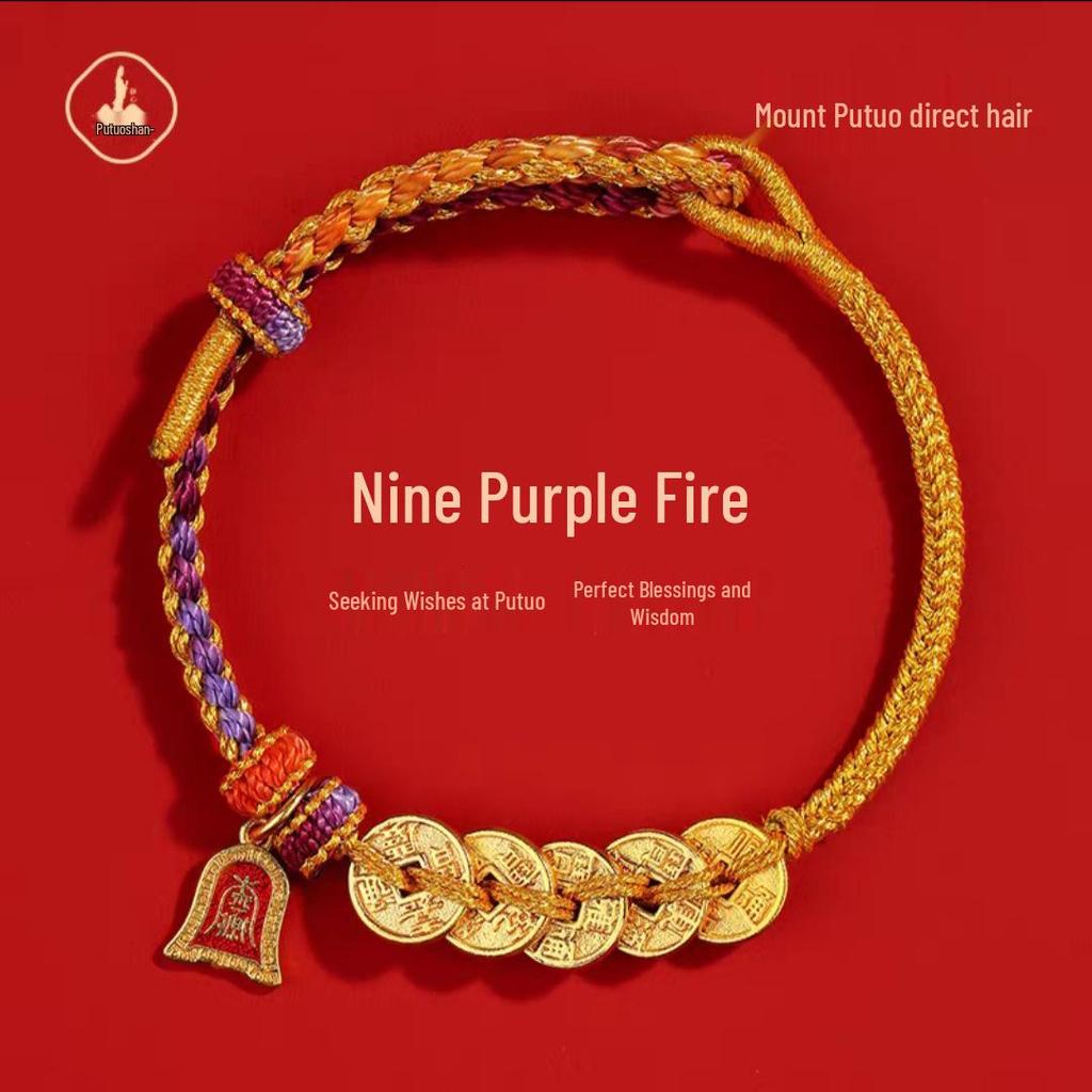 Bransoletka z Czerwonego Sznurka z Monetą Pięciu Cesarzy z Putuoshan – Ręcznie Pleciona Lina na Szczęście, Unisex Prezent.