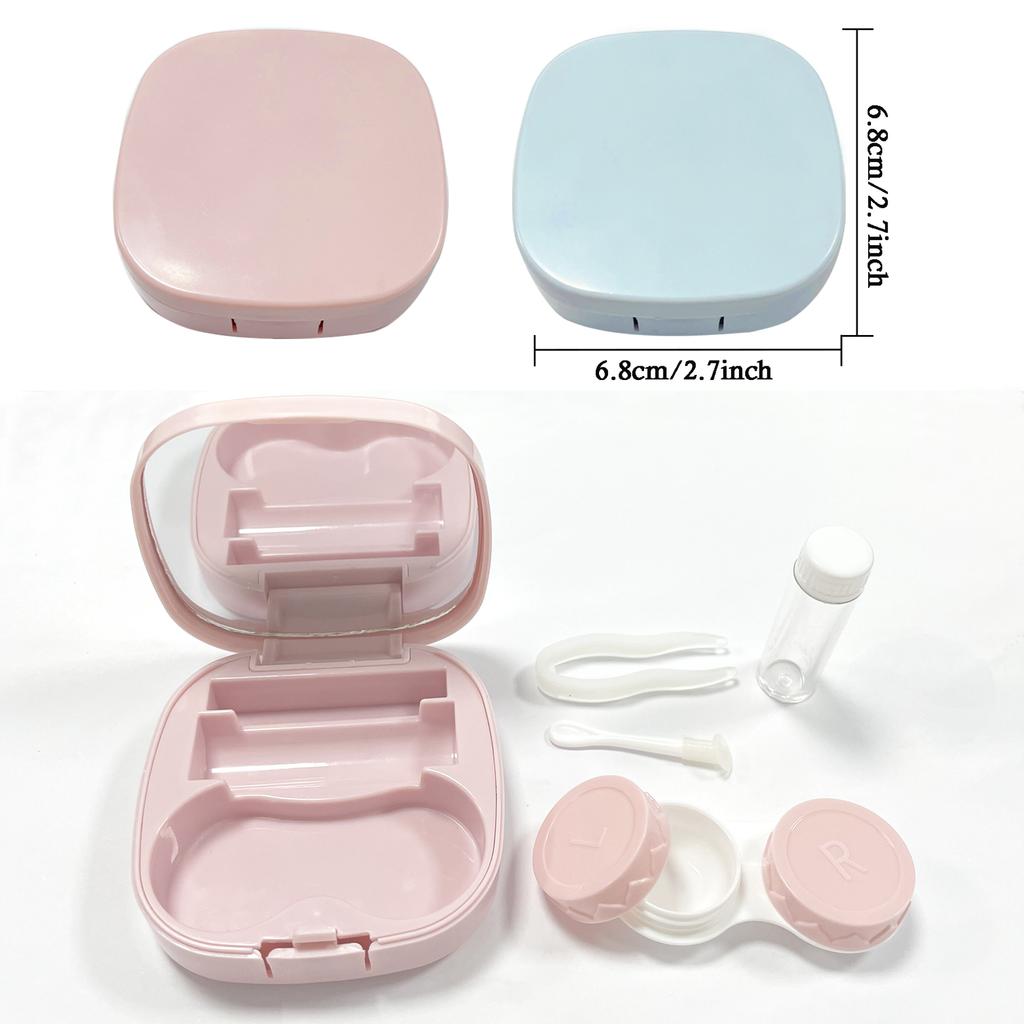 Cute Contact Lens Case Travel Kit, Contact Case with Mirror Tweezers Remover Tool Solution Bottle for Outdoor Office Daily Use