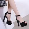 Fashion Sandals Women 2024 Sexy Thick High Heel 14 CM Platform Soild Sandals One Buckle Fish Mouth Women's Shoes Back Strap Suede Mujer
