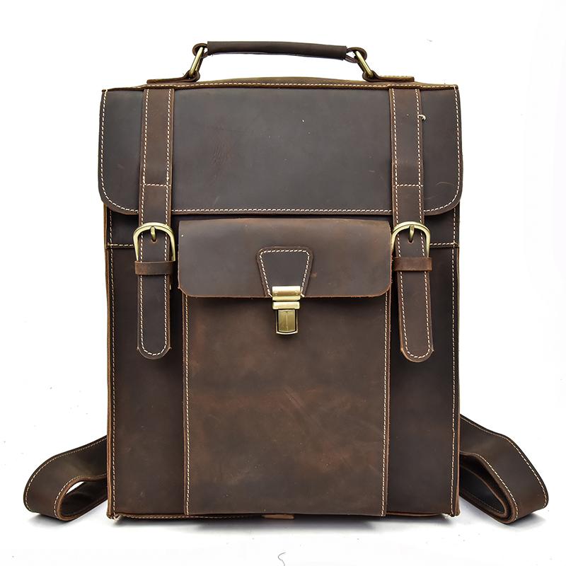 

Vintage Fashion Luxury Designer Leather Backpack Men Women Crazy Horse Leather Backpack Mens Boys School Backpack Bag Weekend темно-коричневого кольору