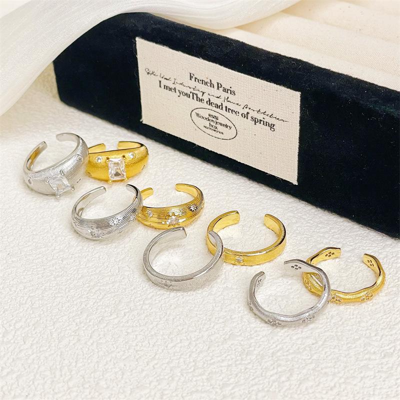 Medieval Brushed High-Quality Texture Retro Open Ring Niche Design Light Luxury Index Finger Ring Star Personality Ring Woman