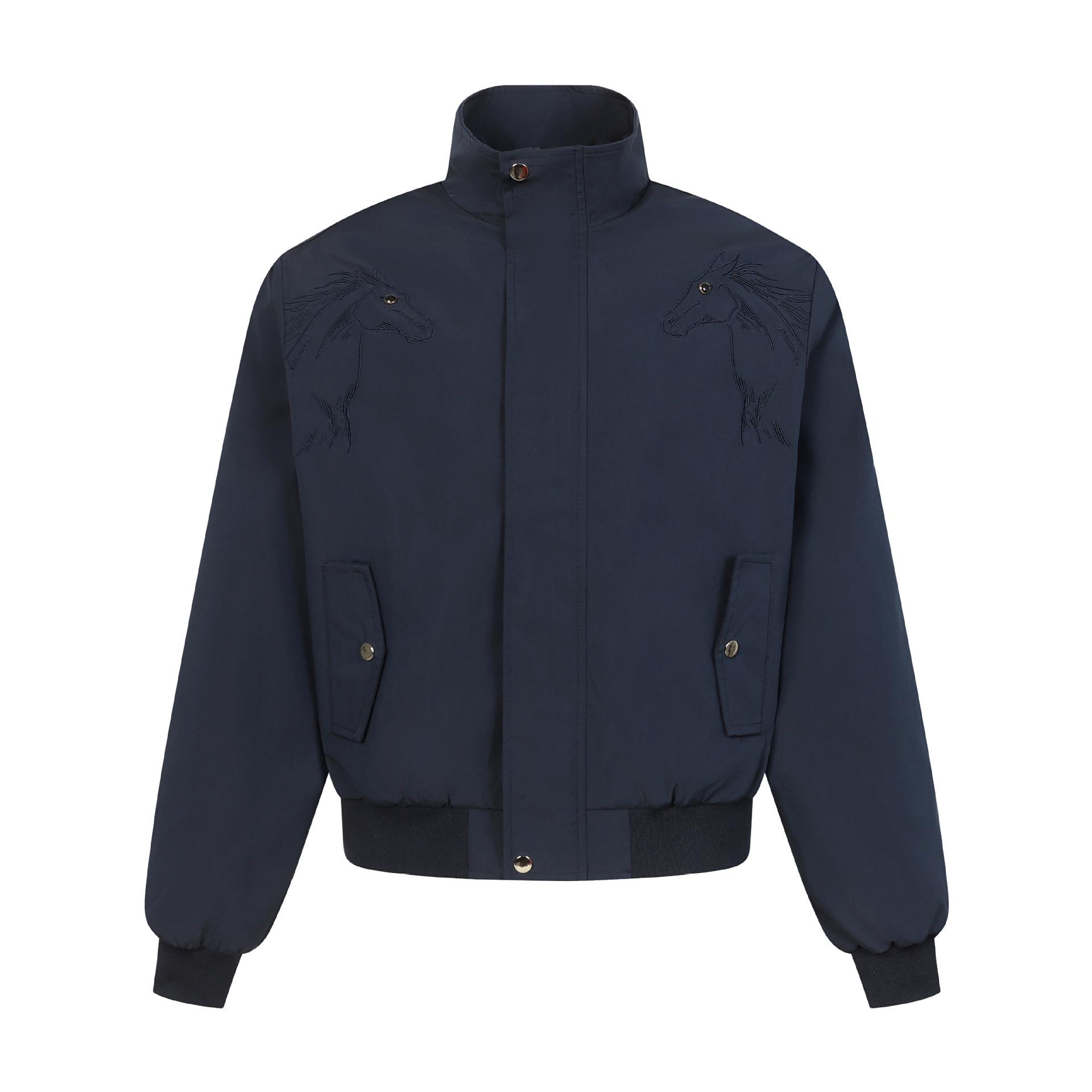 

ARES Spring Collection Men s Windproof Jacket with Horse Embroidery and Metal Buckle Medium темно-синього кольору