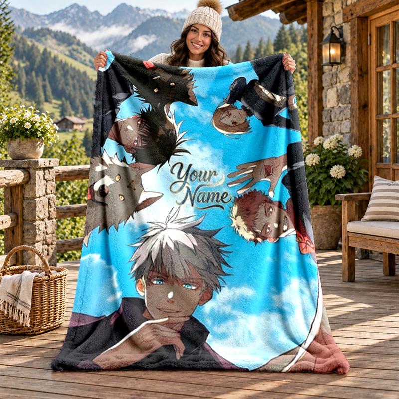 Jujutsu Kaisen Benutzerdefinierter Name Flanelldecke Personalisierte Weiche Warme Plüschdecke Maßgeschneidertes Geschenk für Familie Freunde