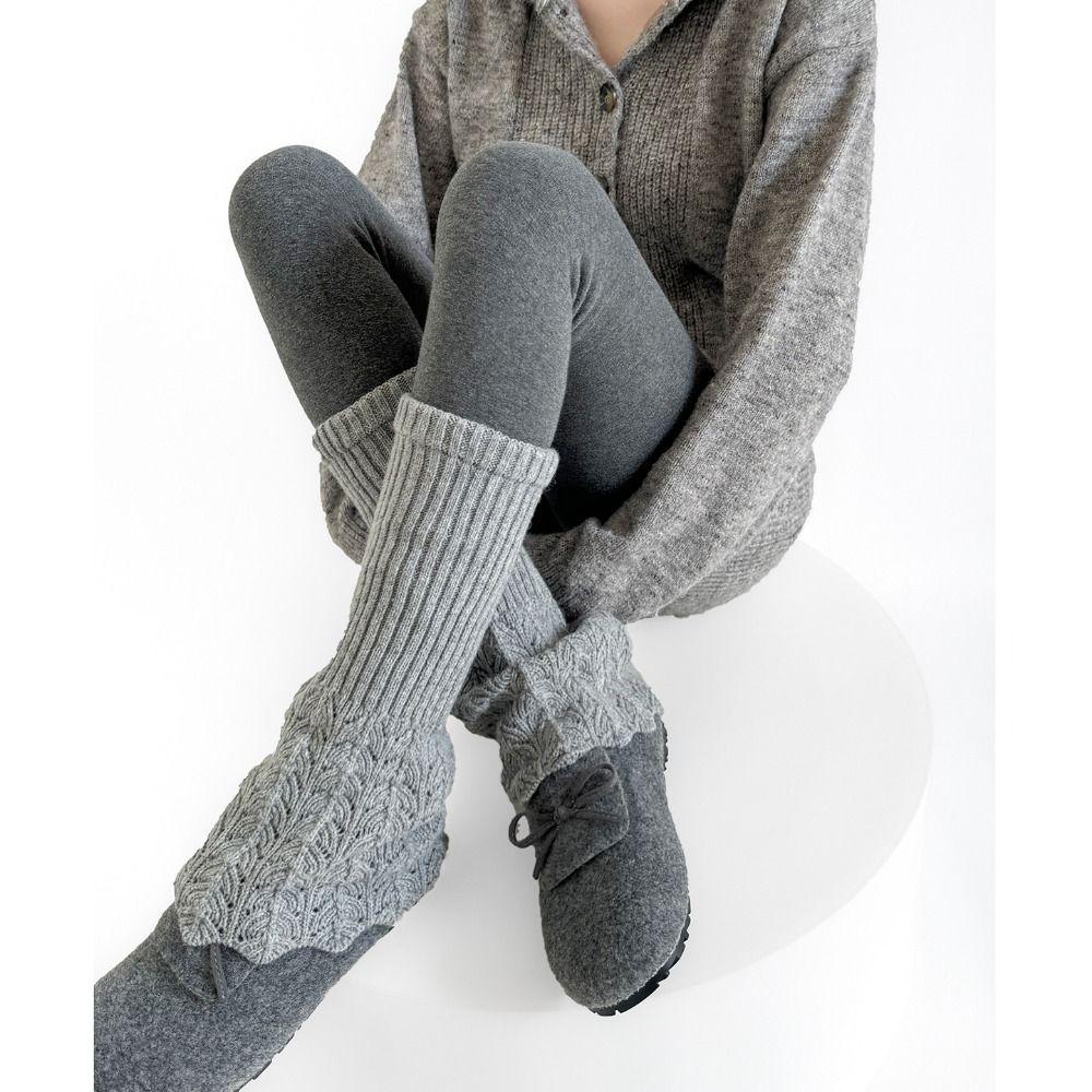 Solid Color Women's Foot Cover Retro Girl's Boots Heap Socks Women Knitted Leg Warmers  Harajuku