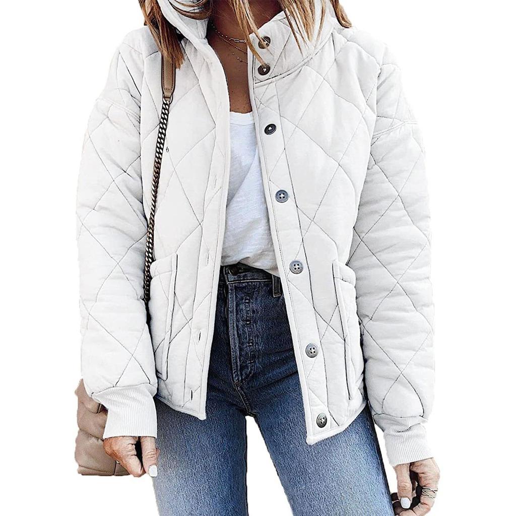 Women's Fashion Light Jacket Stand Collar Multicolor Button Coat